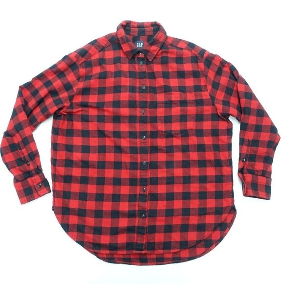 GAP Tops - Gap Button Up Shirt Women's Size Small Black/Red Plaid 100% Cotton Long Sleeve